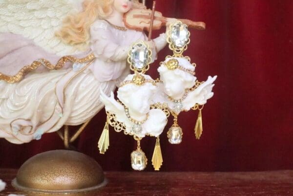 SOLD! 7561 Baroque White Large Chubby Cherubs Angels Dangle Earrings - Image 3