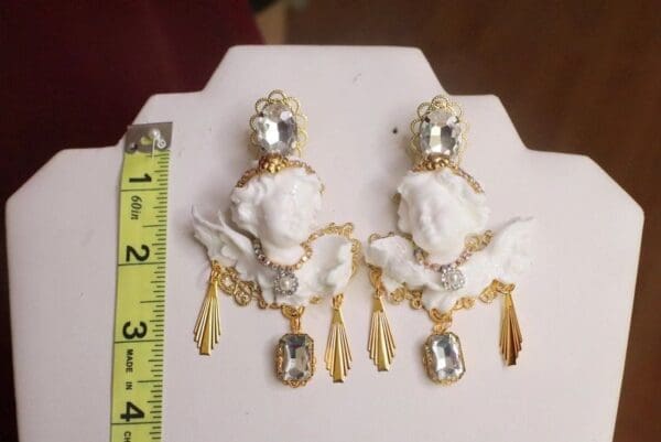 SOLD! 7561 Baroque White Large Chubby Cherubs Angels Dangle Earrings - Image 5