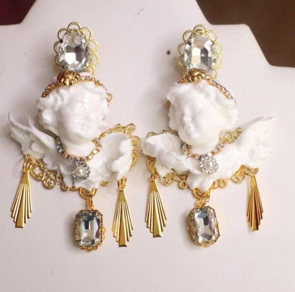SOLD! 7561 Baroque White Large Chubby Cherubs Angels Dangle Earrings - Image 2