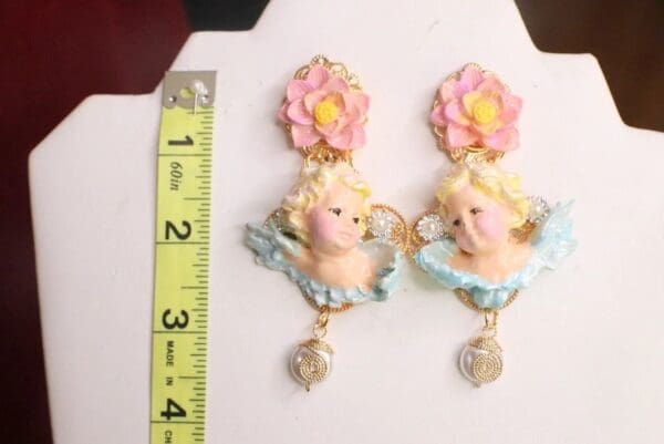 SOLD! 7563 Baroque Chubby Pastel Cherubs Hand Painted Earrings - Image 5