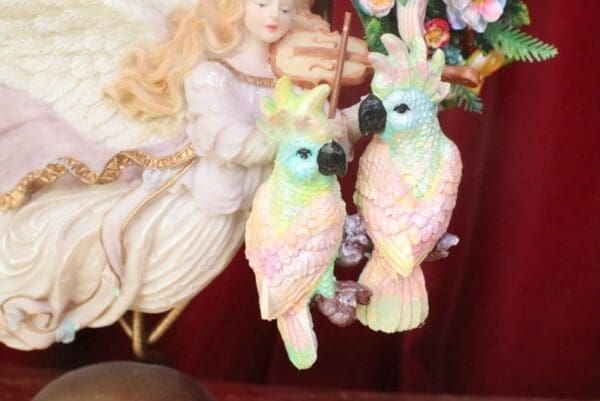 SOLD! 7568 Art Nouveau Vivid Hand Painted PAstel Light Weight Parrots Earrings