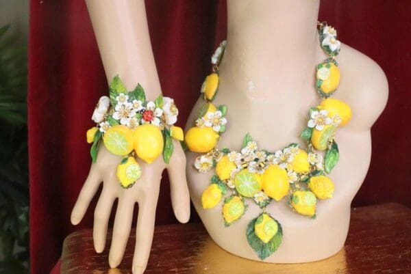SOLD! 7573 Baroque Vivid Lemon Fruit Flower Blossom Ladybug Massive Bracelet - Image 2