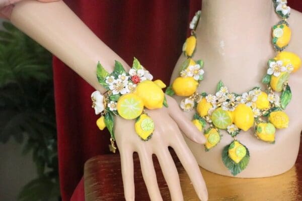 SOLD! 7573 Baroque Vivid Lemon Fruit Flower Blossom Ladybug Massive Bracelet - Image 4