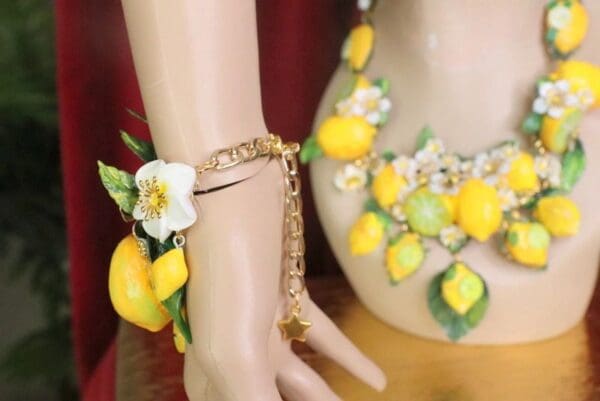 SOLD! 7573 Baroque Vivid Lemon Fruit Flower Blossom Ladybug Massive Bracelet - Image 5