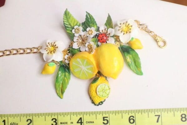 SOLD! 7573 Baroque Vivid Lemon Fruit Flower Blossom Ladybug Massive Bracelet - Image 6