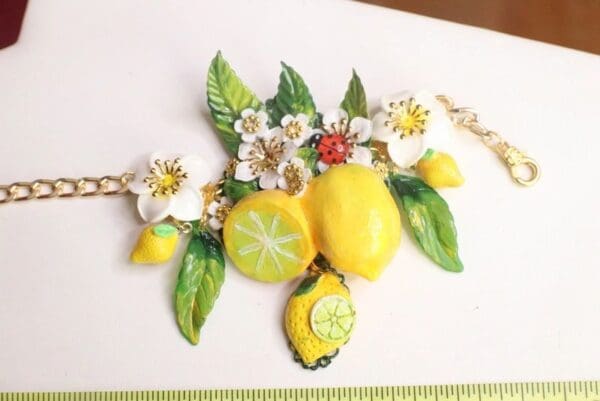 SOLD! 7573 Baroque Vivid Lemon Fruit Flower Blossom Ladybug Massive Bracelet - Image 7