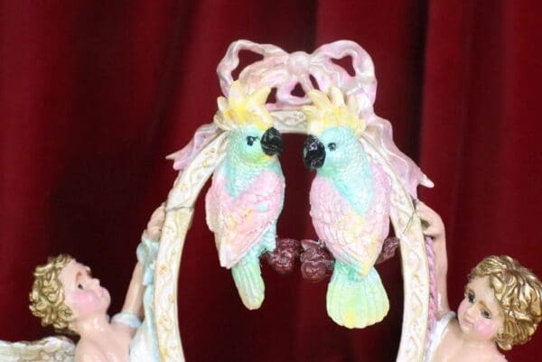 SOLD! 7587 Art Nouveau Vivid Hand Painted PAstel Light Weight Parrots Earrings - Image 7