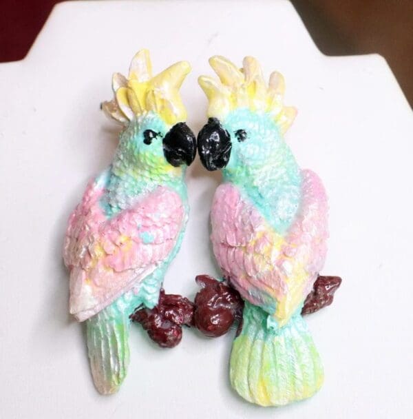 SOLD! 7587 Art Nouveau Vivid Hand Painted PAstel Light Weight Parrots Earrings - Image 2