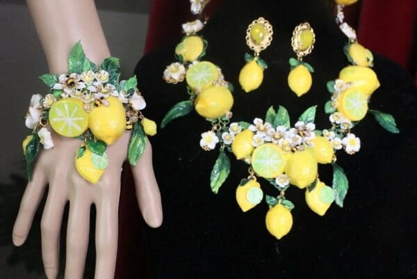 SOLD! 7589 Baroque Vivid Lemon Fruit Flower Blossom Ladybug Massive Bracelet - Image 3