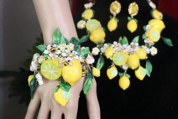 SOLD! 7589 Baroque Vivid Lemon Fruit Flower Blossom Ladybug Massive Bracelet - Image 2