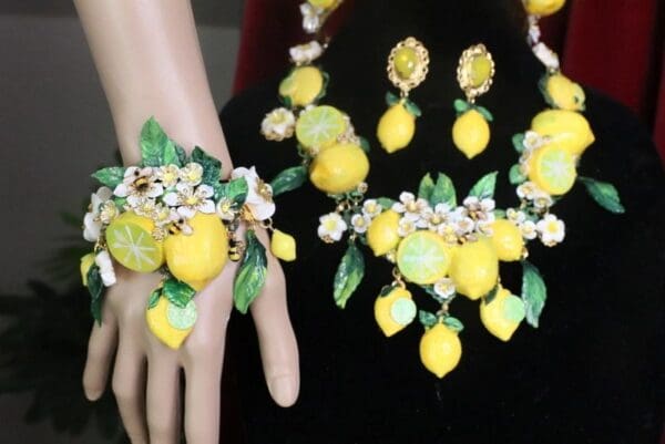 SOLD! 7589 Baroque Vivid Lemon Fruit Flower Blossom Ladybug Massive Bracelet - Image 5