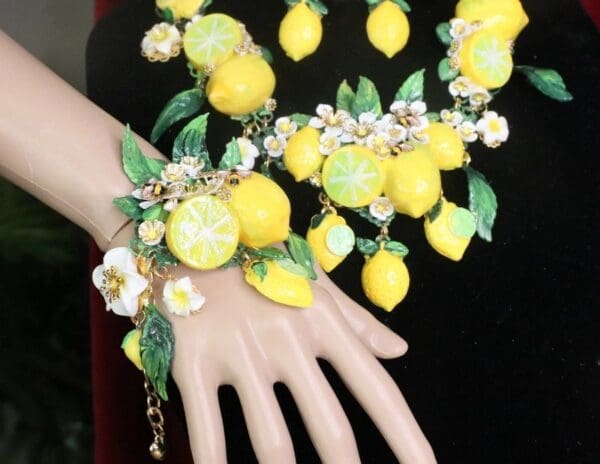 SOLD! 7589 Baroque Vivid Lemon Fruit Flower Blossom Ladybug Massive Bracelet - Image 6