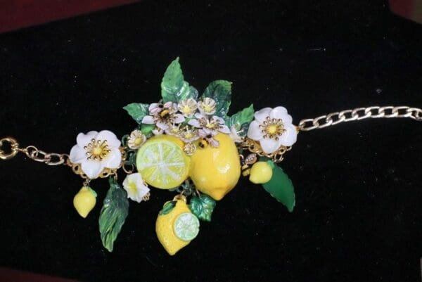 SOLD! 7589 Baroque Vivid Lemon Fruit Flower Blossom Ladybug Massive Bracelet - Image 8