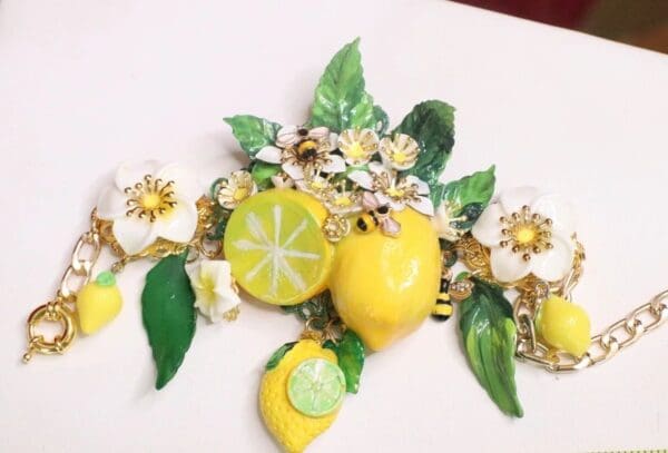 SOLD! 7589 Baroque Vivid Lemon Fruit Flower Blossom Ladybug Massive Bracelet - Image 10