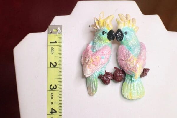 SOLD! 7587 Art Nouveau Vivid Hand Painted PAstel Light Weight Parrots Earrings - Image 8