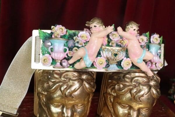 SOLD! 7597 La Moda Baroque Runway Chubby Cherubs Angels Pastel Embellished Waist Gold Belt Size S, L, M - Image 3