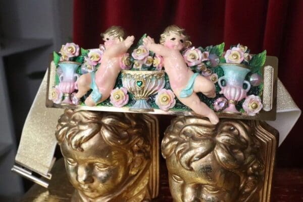 SOLD! 7597 La Moda Baroque Runway Chubby Cherubs Angels Pastel Embellished Waist Gold Belt Size S, L, M - Image 4