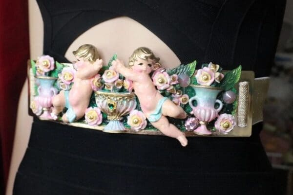 SOLD! 7597 La Moda Baroque Runway Chubby Cherubs Angels Pastel Embellished Waist Gold Belt Size S, L, M - Image 7
