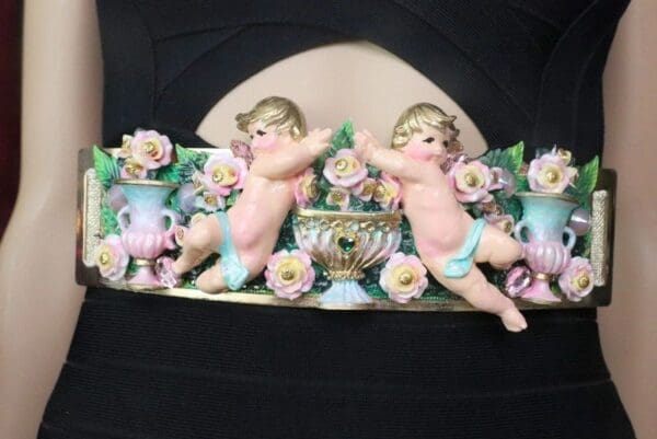 SOLD! 7597 La Moda Baroque Runway Chubby Cherubs Angels Pastel Embellished Waist Gold Belt Size S, L, M