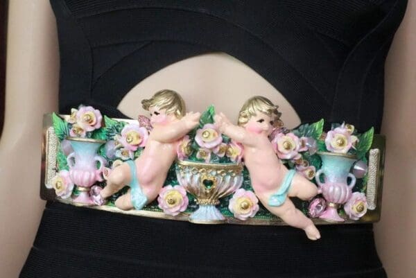 SOLD! 7597 La Moda Baroque Runway Chubby Cherubs Angels Pastel Embellished Waist Gold Belt Size S, L, M - Image 9