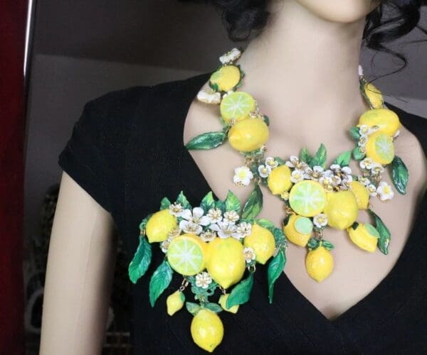 SOLD! 7600 Baroque Sicilan Lemon Fruit Flower Blossom Massive Brooch - Image 2