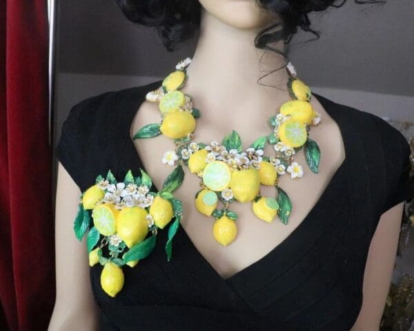 SOLD! 7600 Baroque Sicilan Lemon Fruit Flower Blossom Massive Brooch - Image 6