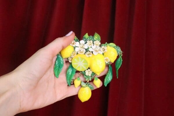SOLD! 7600 Baroque Sicilan Lemon Fruit Flower Blossom Massive Brooch - Image 8