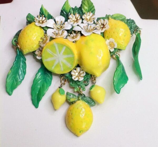 SOLD! 7600 Baroque Sicilan Lemon Fruit Flower Blossom Massive Brooch