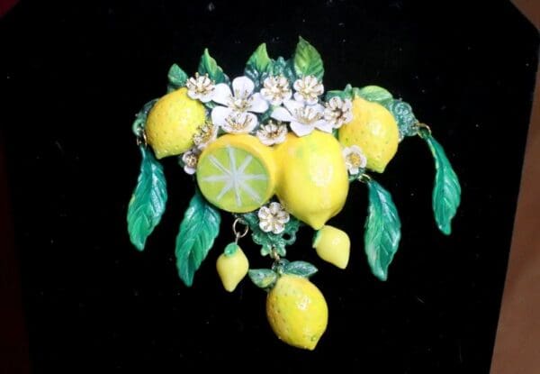 SOLD! 7600 Baroque Sicilan Lemon Fruit Flower Blossom Massive Brooch - Image 10