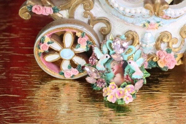 SOLD! 7603 Young Marie Antoinette Hand Painted Birds Aqua Cocktail Adjustable Ring - Image 9