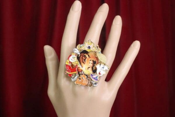 SOLD! 7606 Beauty And The Beast Enamel Cocktail Adjustable Ring - Image 2