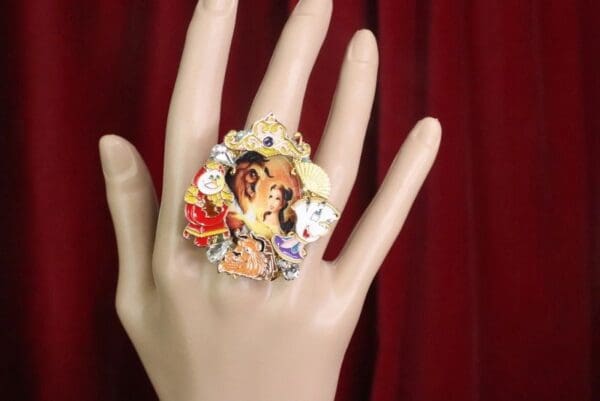 SOLD! 7606 Beauty And The Beast Enamel Cocktail Adjustable Ring - Image 4