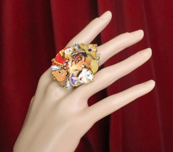 SOLD! 7606 Beauty And The Beast Enamel Cocktail Adjustable Ring - Image 8