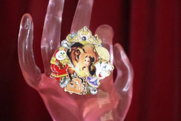 SOLD! 7606 Beauty And The Beast Enamel Cocktail Adjustable Ring - Image 5