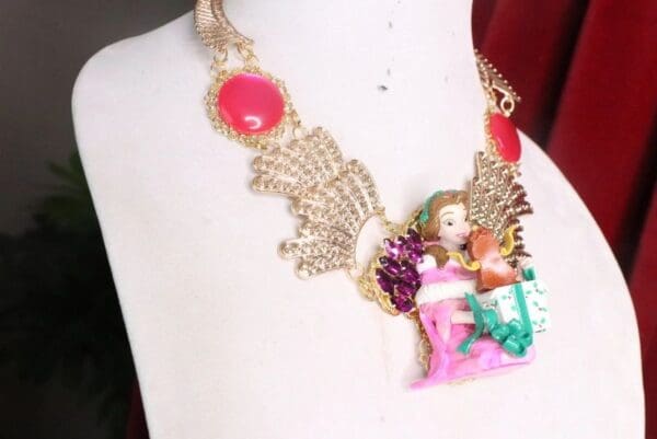 SOLD! 7616 Art Jewelry 3D Effect Beauty And The Beast Beauty Statement Necklace - Image 4