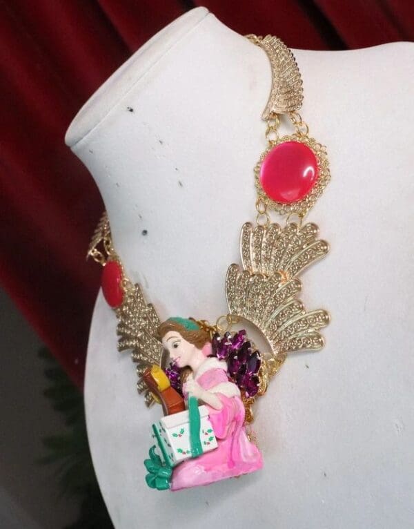 SOLD! 7616 Art Jewelry 3D Effect Beauty And The Beast Beauty Statement Necklace - Image 5