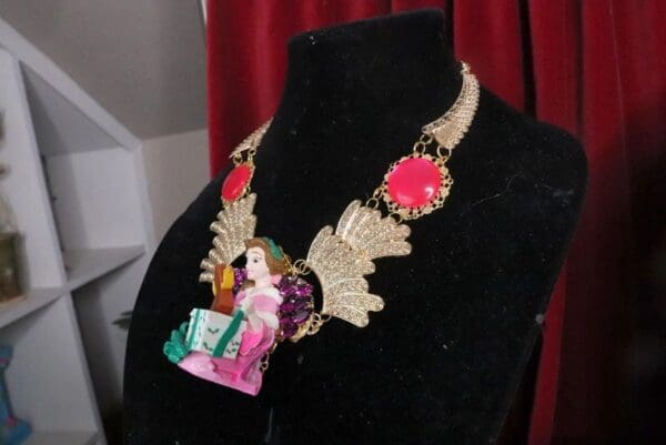 SOLD! 7616 Art Jewelry 3D Effect Beauty And The Beast Beauty Statement Necklace - Image 7
