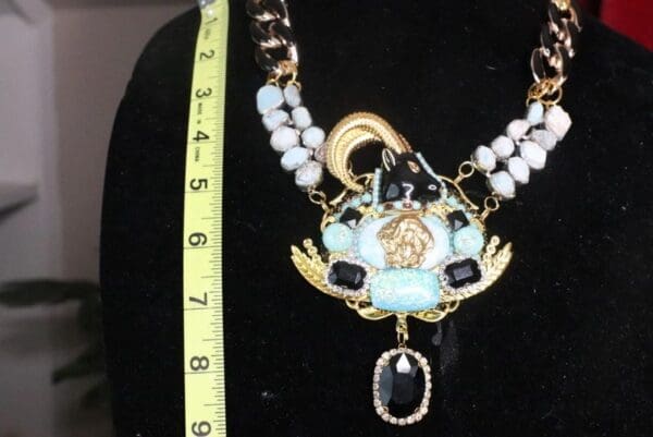 SOLD! 7619 Art Jewelry Ram Art Deco Genuine Larimar Necklace - Image 7