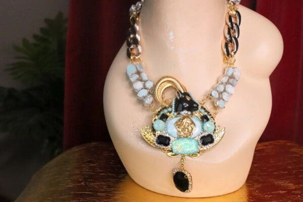 SOLD! 7619 Art Jewelry Ram Art Deco Genuine Larimar Necklace - Image 5