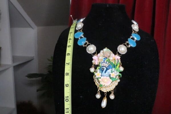 SOLD! 7622 Art Nouveau Painting On a Agate Swan Genuine Chalcedony Necklace - Image 8