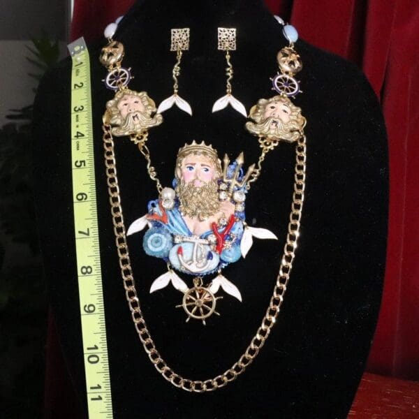 SOLD! 7628 Art Jewelry Set Of Mythological Poseidon Neptun Opal Agate Necklace+ Earrings - Image 8
