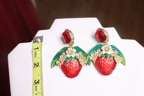 SOLD! 7632 Baroque Hand Painted Strawberry Leaf Earrings - Image 5