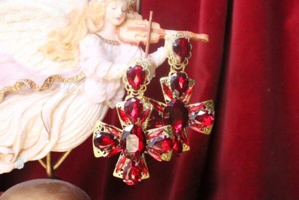 SOLD! 7639 Alta Moda Baroque Red Rhinestones Cross Earrings - Image 4