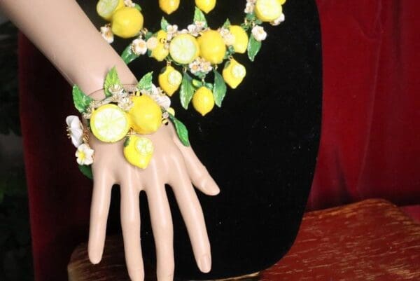SOLD! 7640 Baroque Vivid Lemon Fruit Flower Blossom Ladybug Massive Bracelet - Image 6