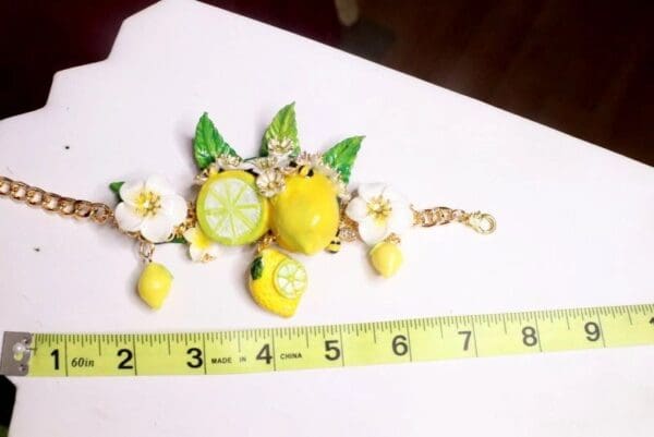 SOLD! 7640 Baroque Vivid Lemon Fruit Flower Blossom Ladybug Massive Bracelet - Image 9