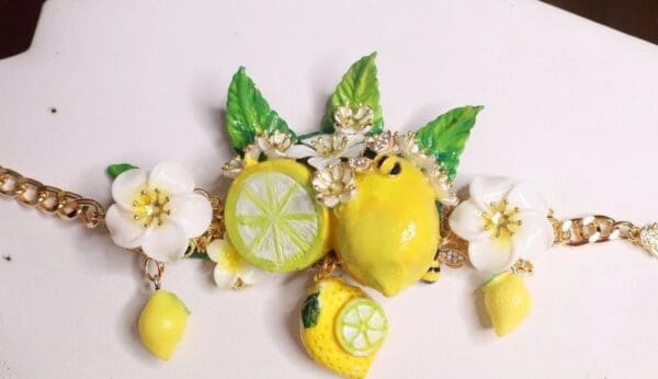 SOLD! 7640 Baroque Vivid Lemon Fruit Flower Blossom Ladybug Massive Bracelet - Image 10