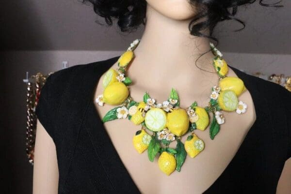 SOLD! 7641 Set Of Baroque 3D Effect Lemon Fruit Bee Statement Necklace+ Earrings