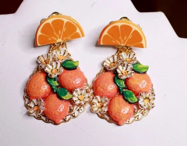 SOLD! 7651 Baroque Sicilian Orange Fruit Earrings - Image 2