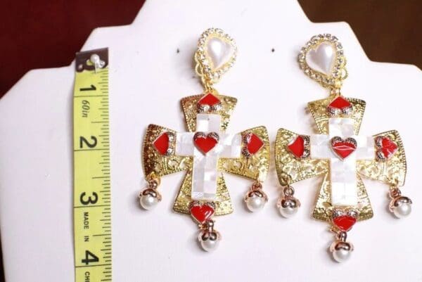 SOLD! 7653 Baroque Genuine Mother Of Pearls Cross Earrings - Image 6