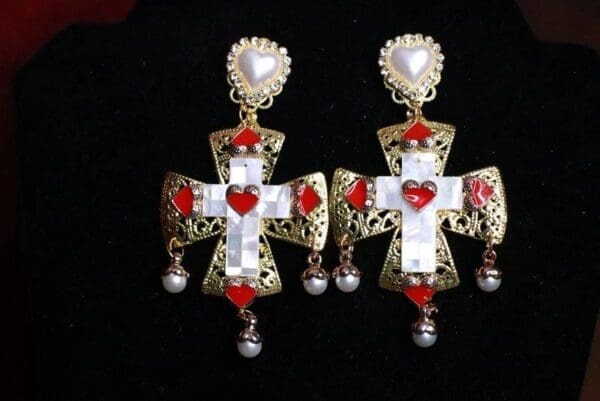 SOLD! 7653 Baroque Genuine Mother Of Pearls Cross Earrings - Image 2